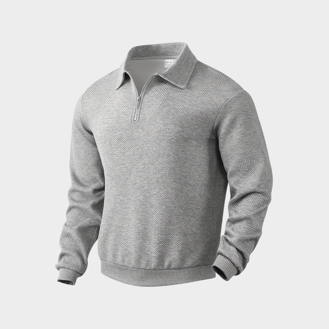 Men Sweater | Quarter-Zip Turtleneck with Geometric Knit Pattern