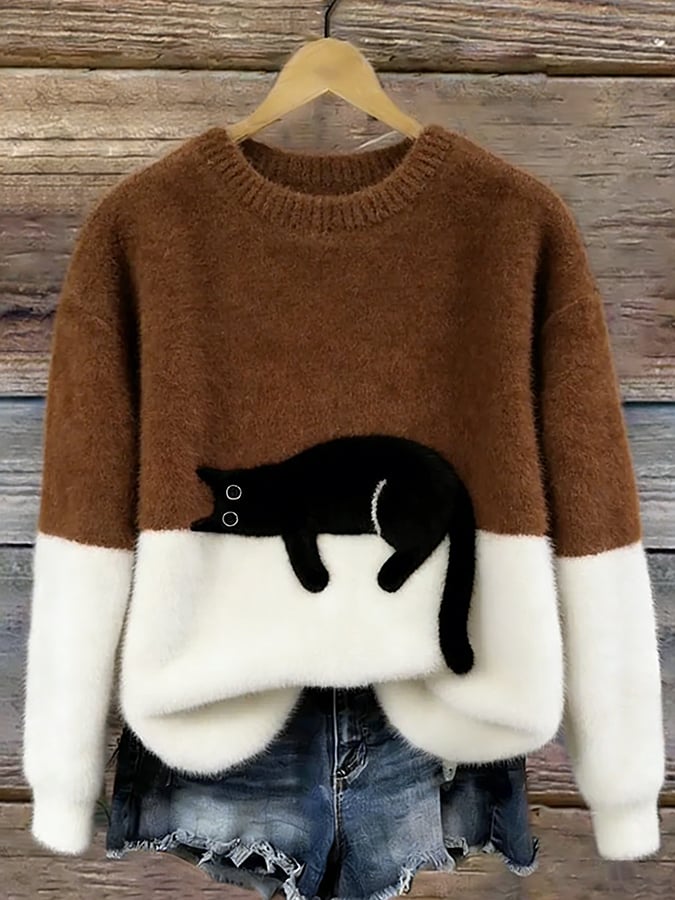 Women Sweater | Colourblock Relaxed Fit with Appliqué Detail
