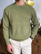 Men Sweatshirt | Crew Neck Ribbed Knit with Long Sleeves