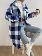 Women Coat | Longline Check Teddy with Button Front