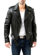 Men Jacket | Asymmetric Zip Biker with Belted Waist Fit
