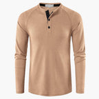 Men T-Shirt | Waffle-Knit Henley with Relaxed Fit Long Sleeve