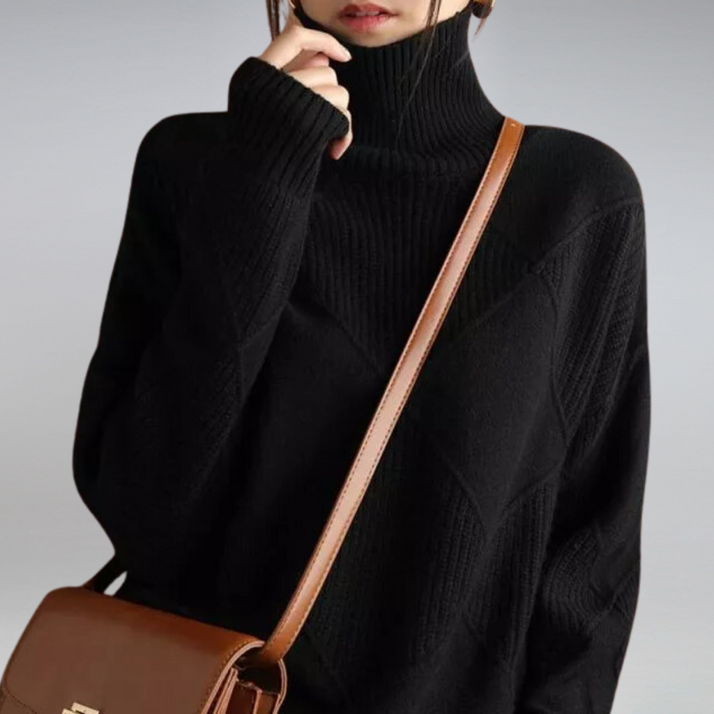Women Sweater | Diamond Quilted Turtleneck Drop Shoulder