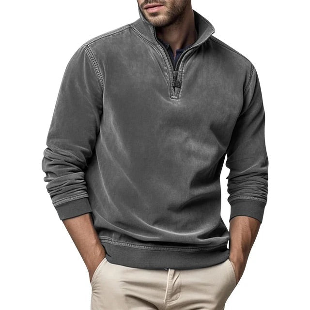 Men Sweater | Half-Zip Collar with Ribbed Cuffs and Hem