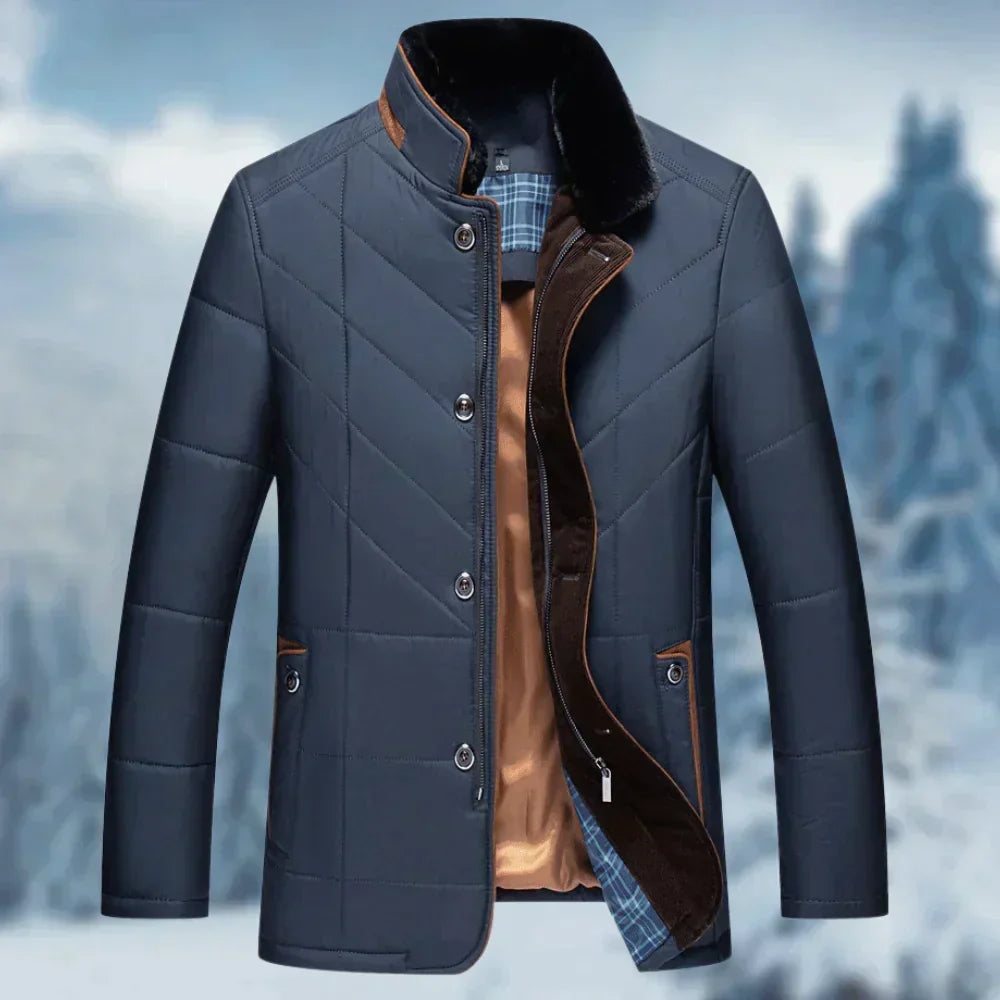 Men Jacket | Padded Insulated Hip-Length Stand Collar Zip