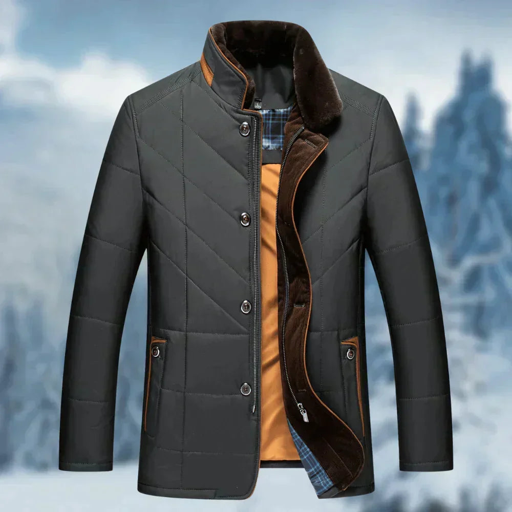 Men Jacket | Padded Insulated Hip-Length Stand Collar Zip
