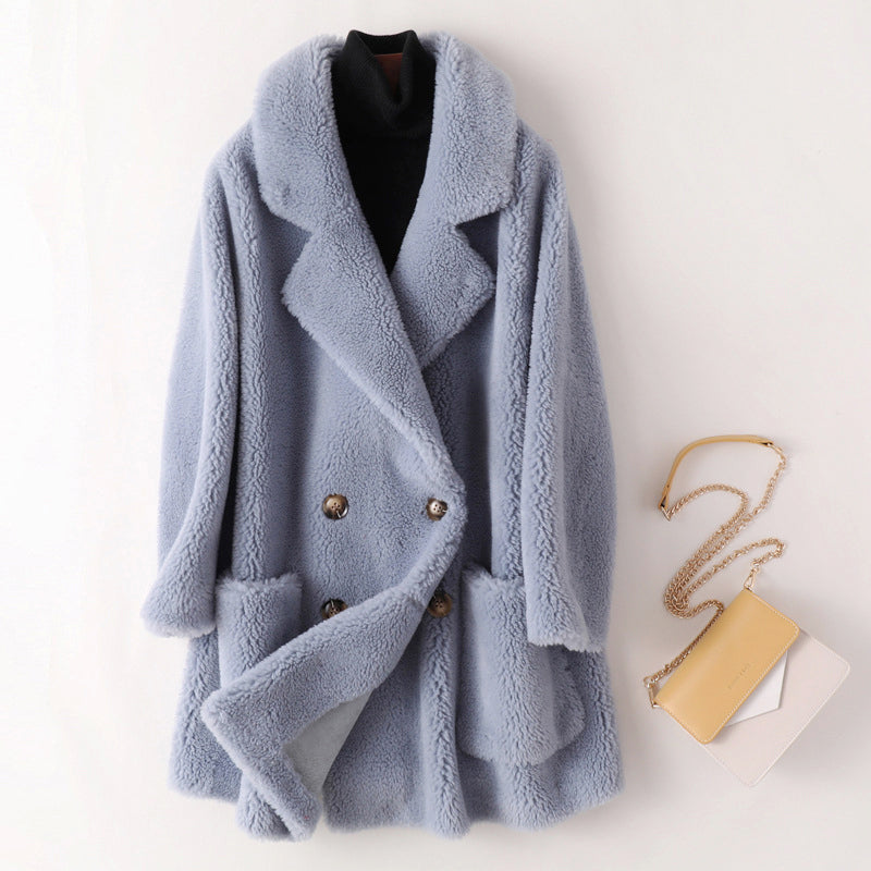 Women Coat | Double-Breasted Relaxed Fit with Patch Pockets