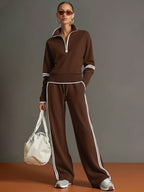Women Set | Quarter-Zip Pullover With Wide Leg Trousers