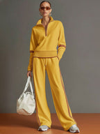 Women Set | Quarter-Zip Pullover With Wide Leg Trousers