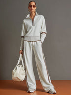 Women Set | Quarter-Zip Pullover With Wide Leg Trousers