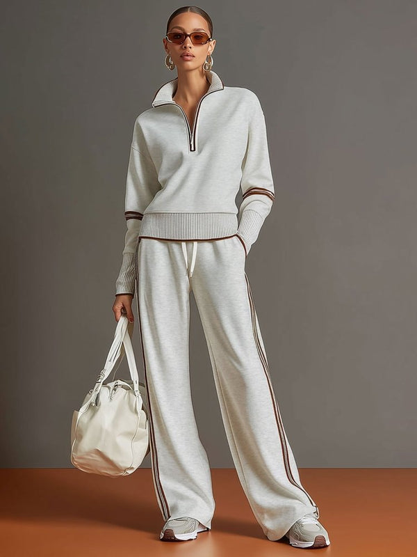 Women Set | Quarter-Zip Pullover With Wide Leg Trousers