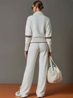 Women Set | Quarter-Zip Pullover With Wide Leg Trousers