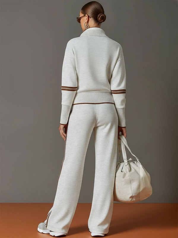 Women Set | Quarter-Zip Pullover With Wide Leg Trousers