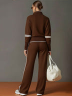 Women Set | Quarter-Zip Pullover With Wide Leg Trousers