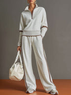 Women Set | Quarter-Zip Pullover With Wide Leg Trousers