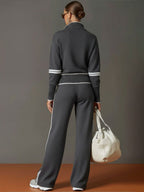 Women Set | Quarter-Zip Pullover With Wide Leg Trousers