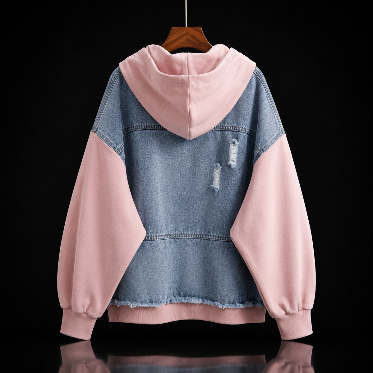 Women Jacket | Oversized Denim with Hood and Zip Front