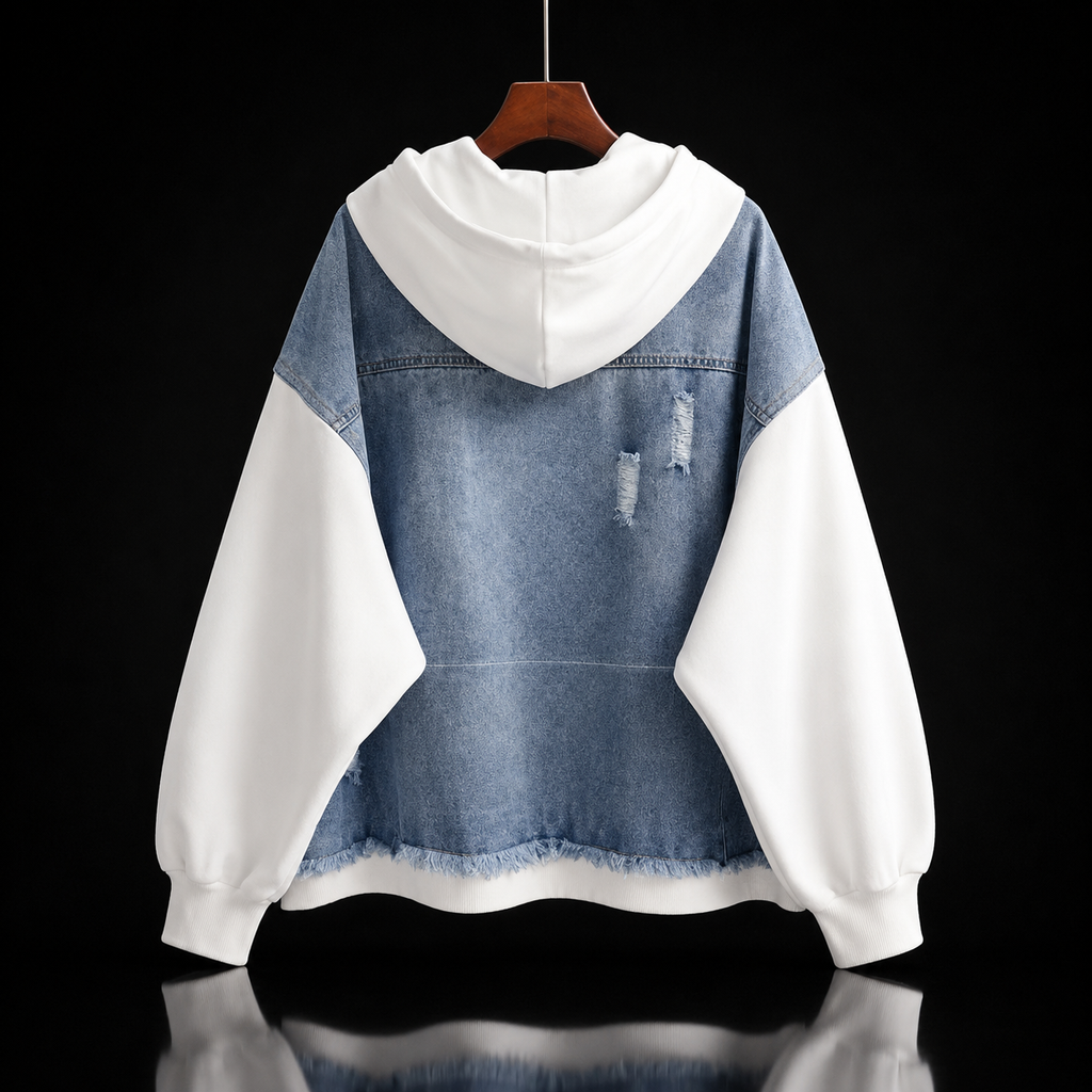 Women Jacket | Oversized Denim with Hood and Zip Front