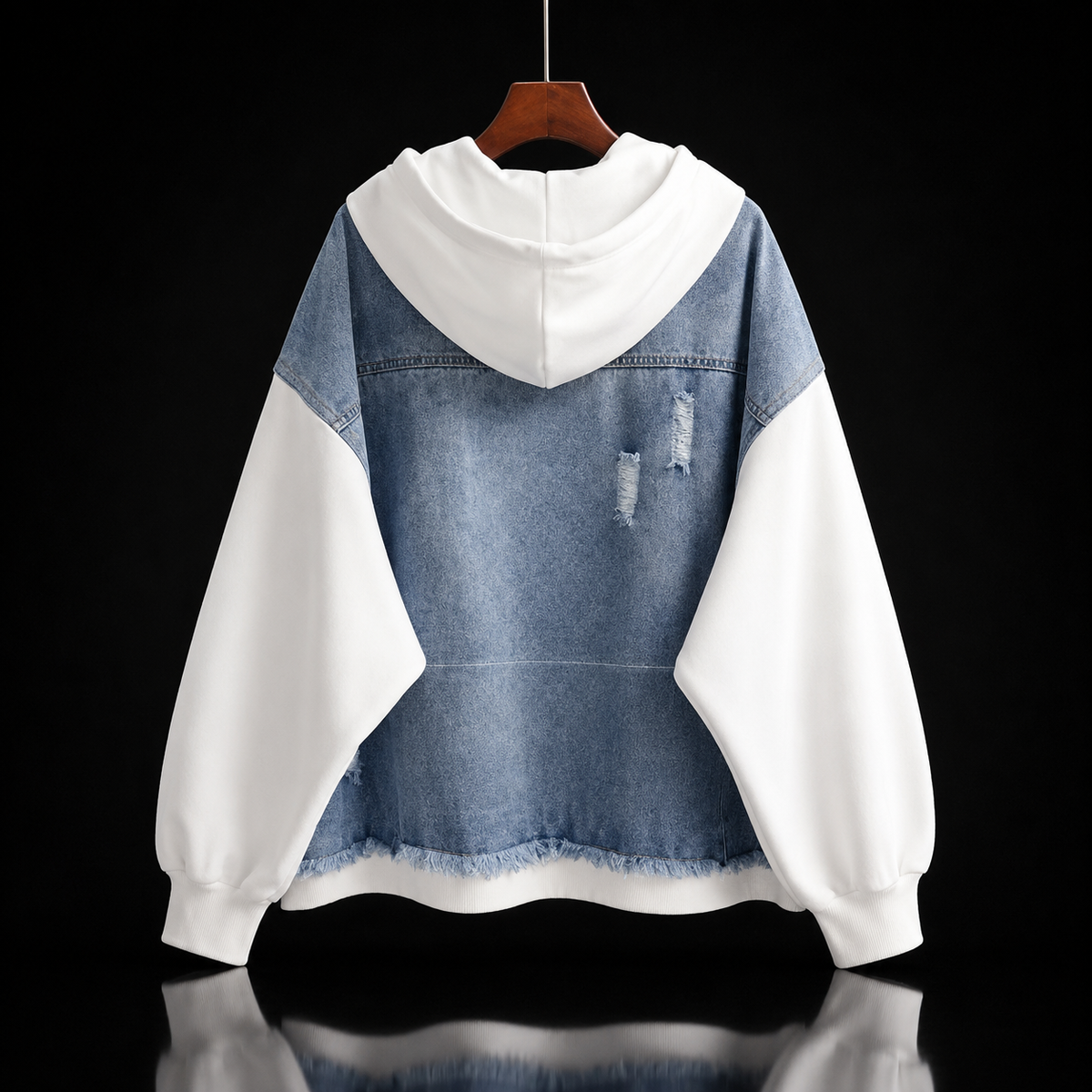 Women Jacket | Oversized Denim with Hood and Zip Front