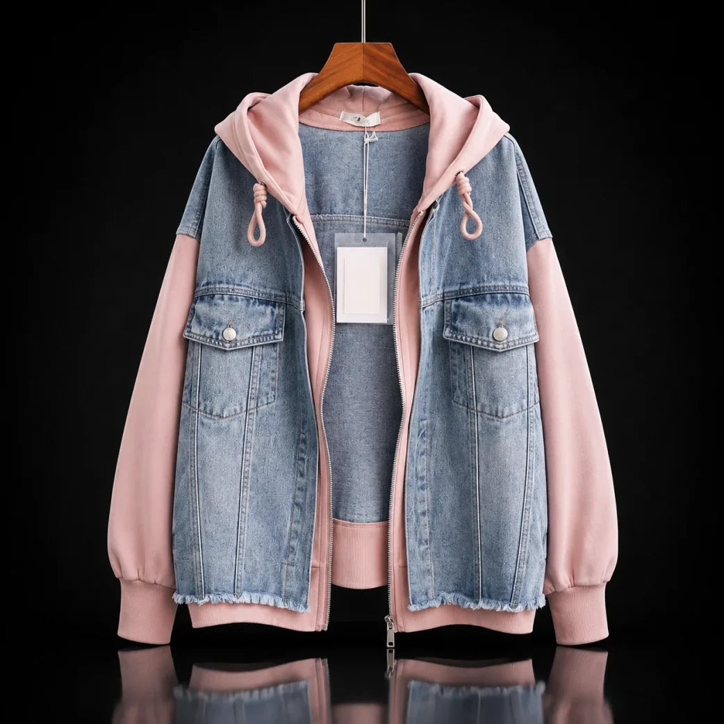 Women Jacket | Oversized Denim with Hood and Zip Front