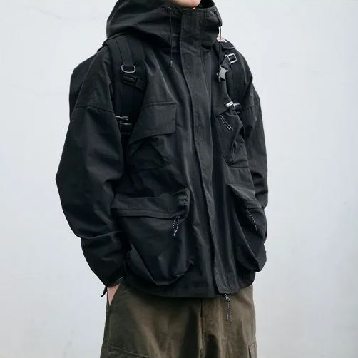 Men Windbreaker | Oversized Fit with Cargo Pockets and Hood