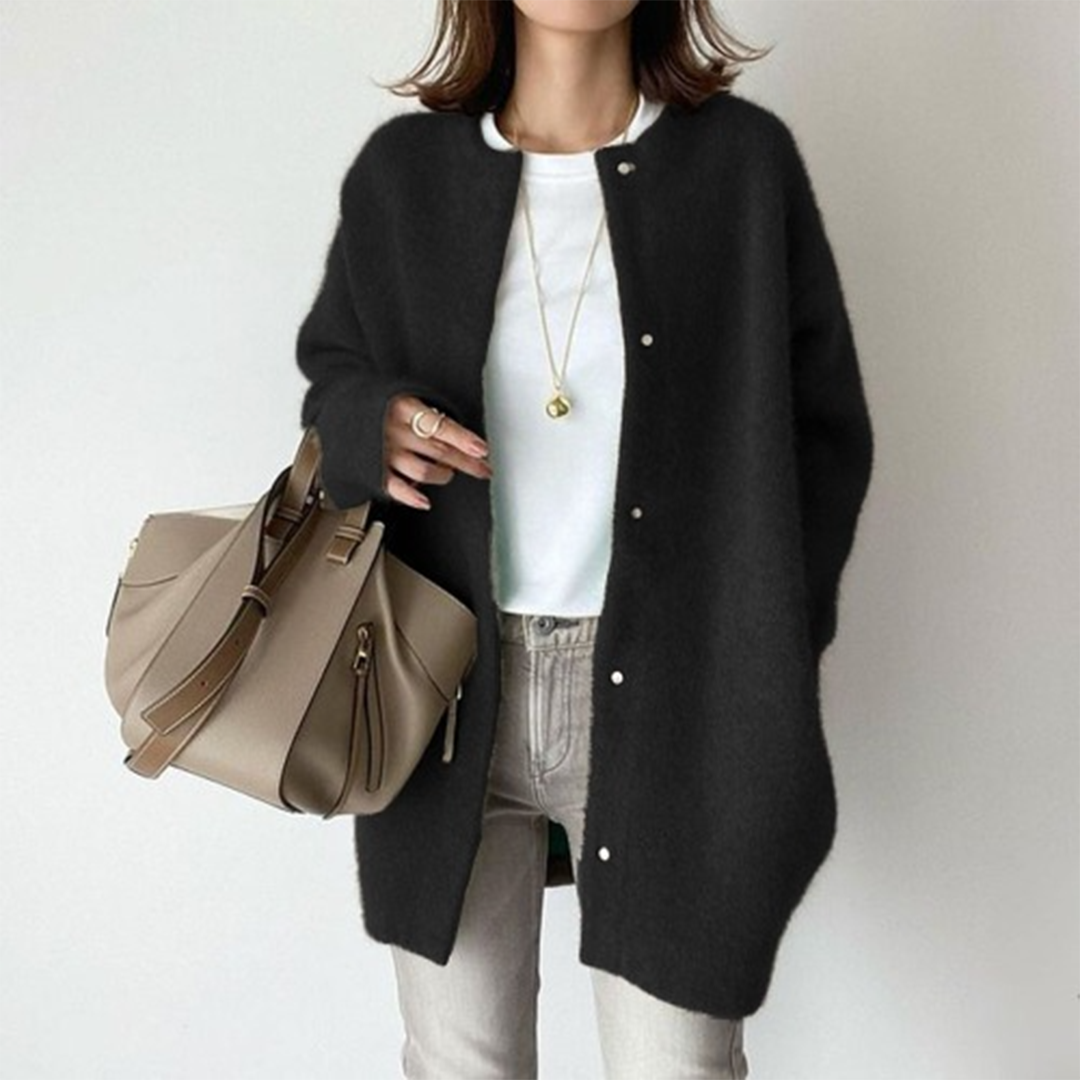 Women Cardigan | Loose Fit Round Neck with Front Pockets