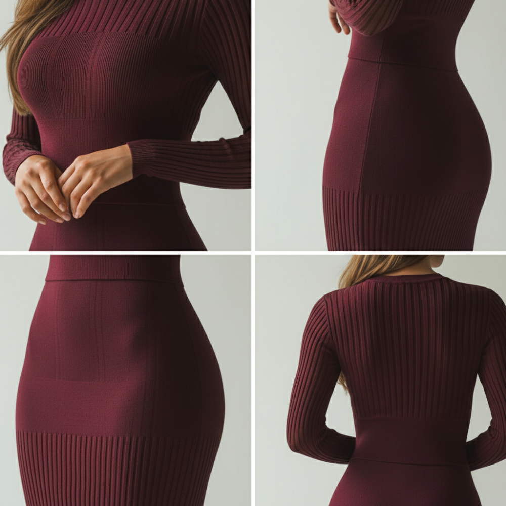 Bodycon Midi Dress Women Crew Neckline Style