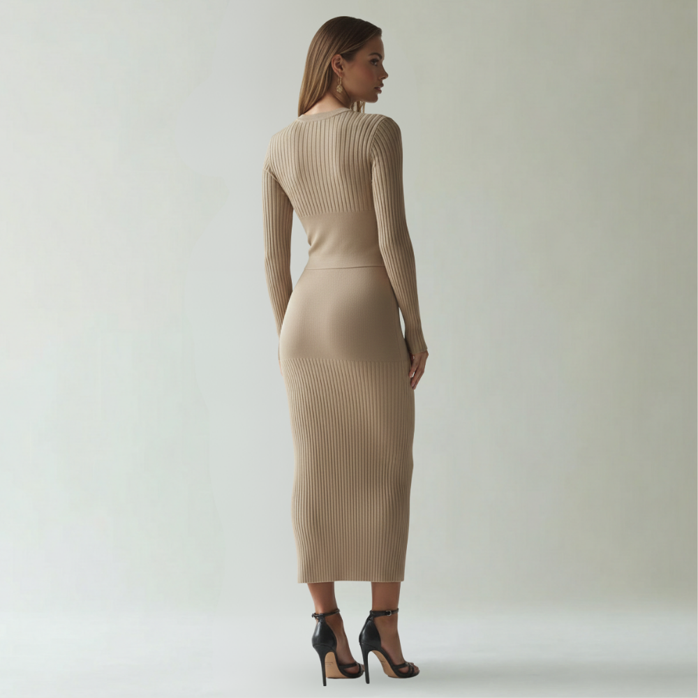 Bodycon Midi Dress Women Crew Neckline Style