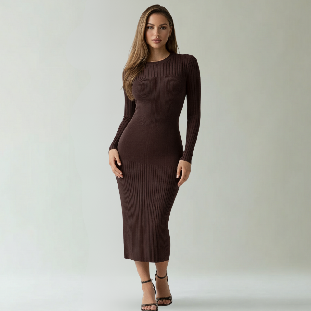 Bodycon Midi Dress Women Crew Neckline Style
