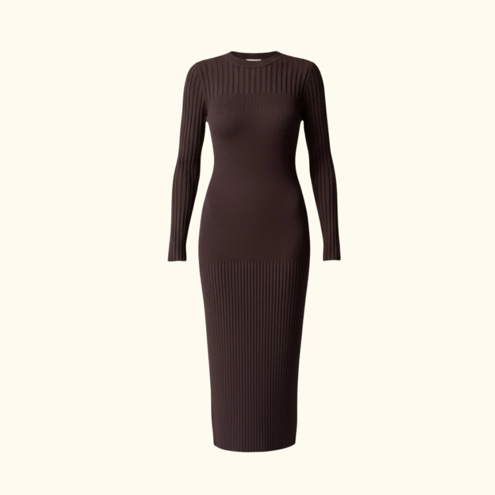 Bodycon Midi Dress Women Crew Neckline Style