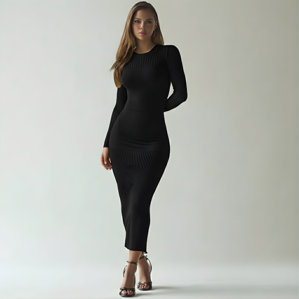 Bodycon Midi Dress Women Crew Neckline Style