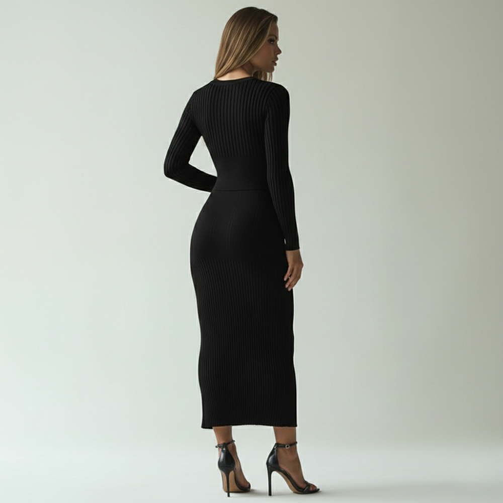 Bodycon Midi Dress Women Crew Neckline Style