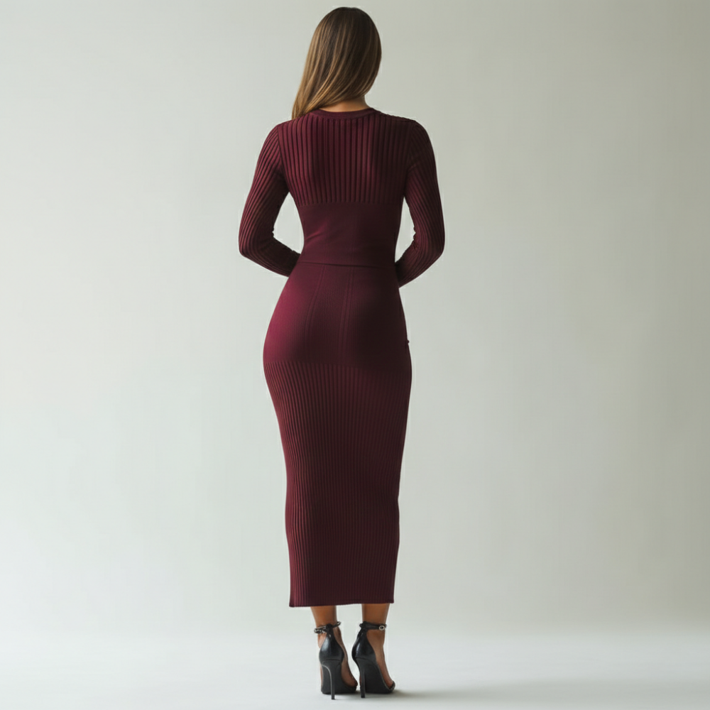 Bodycon Midi Dress Women Crew Neckline Style