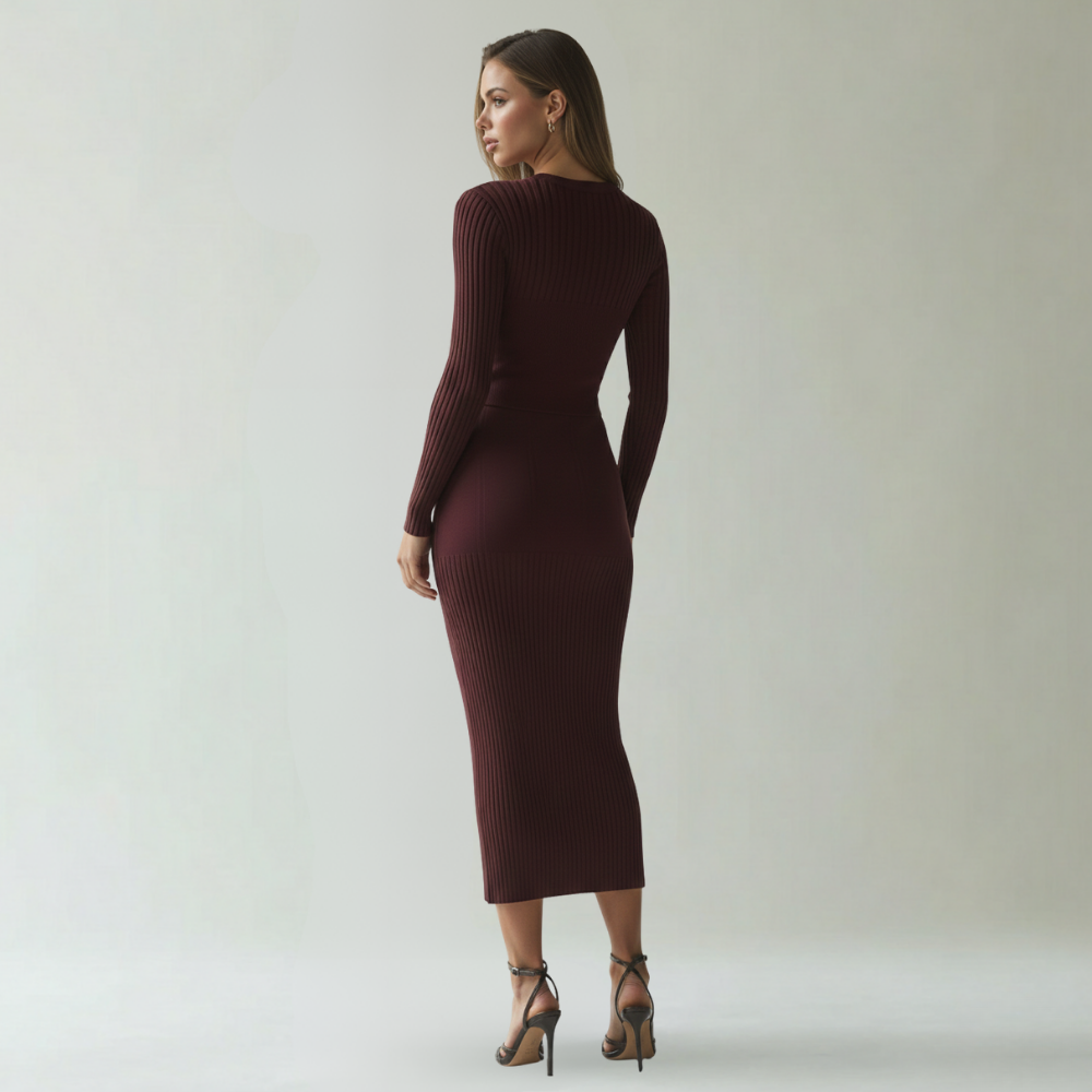 Bodycon Midi Dress Women Crew Neckline Style