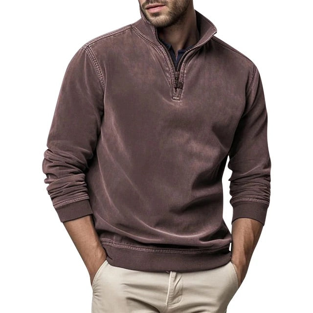 Men Sweater | Half-Zip Collar with Ribbed Cuffs and Hem