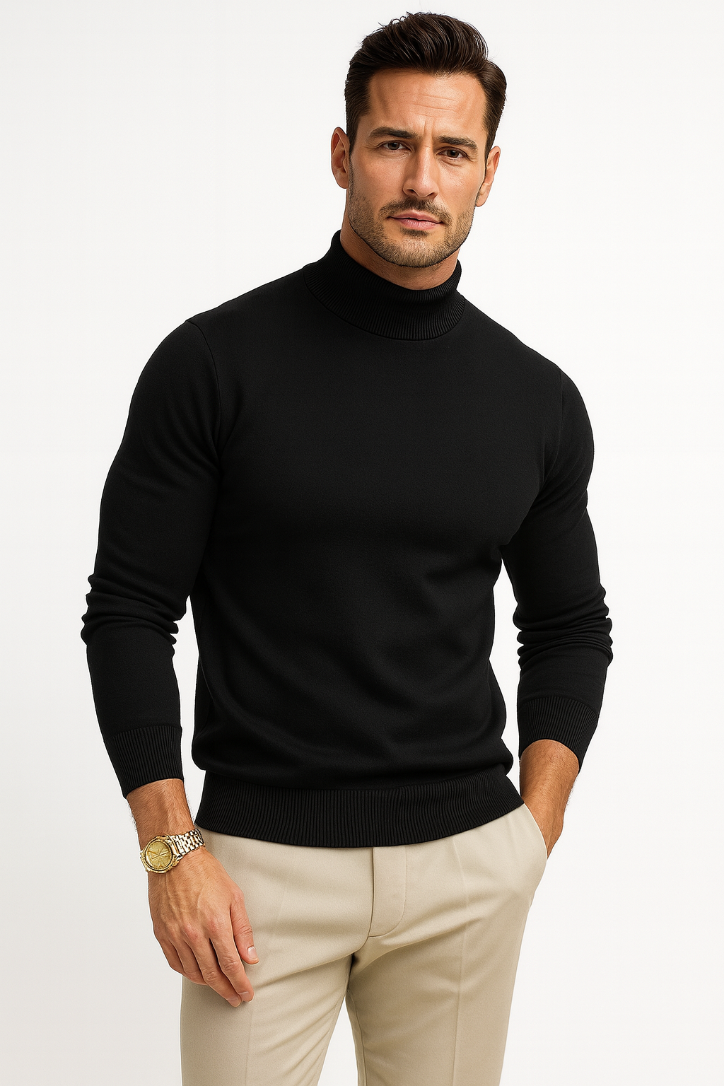 Men Sweater | Turtleneck Fitted Pullover Long Sleeve Cut