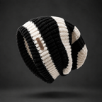 Men Beanie | Ribbed Knit Slouchy Fit with Striped Pattern