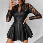 Women Dress | A-Line Fit with Lace Sleeves and Zip Front