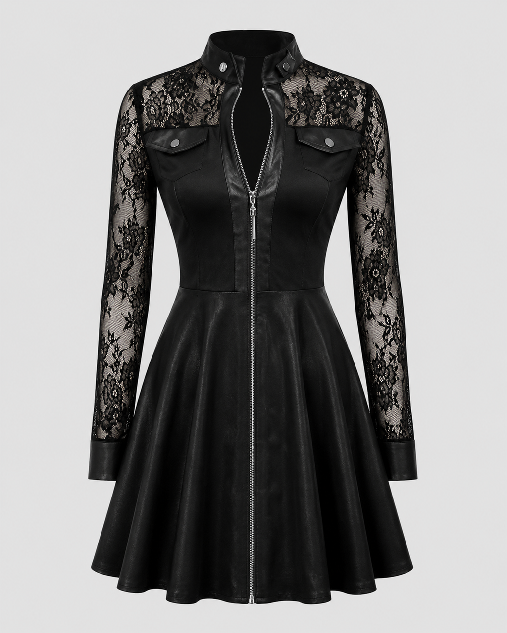 Women Dress | A-Line Fit with Lace Sleeves and Zip Front