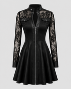 Women Dress | A-Line Fit with Lace Sleeves and Zip Front