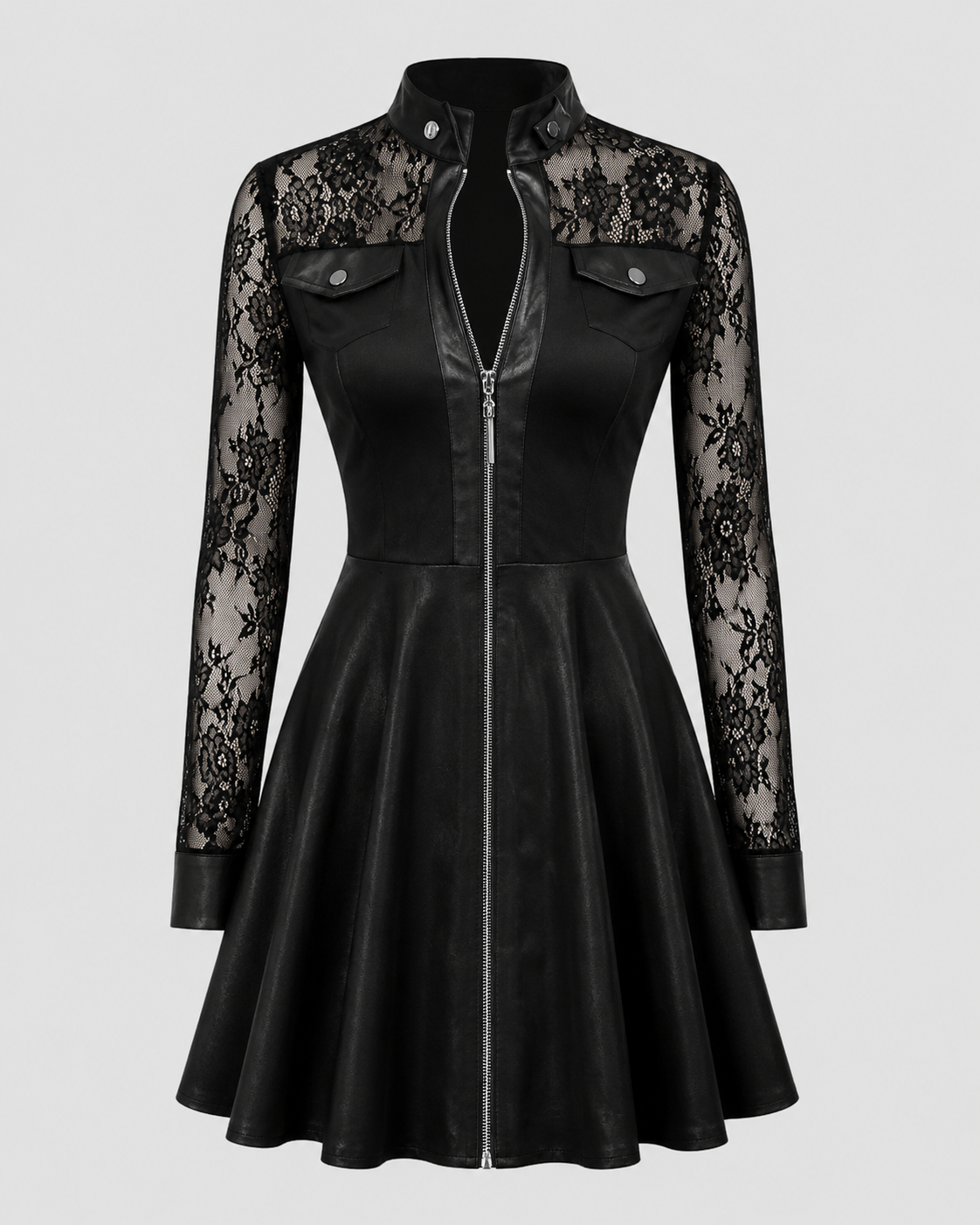 Women Dress | A-Line Fit with Lace Sleeves and Zip Front