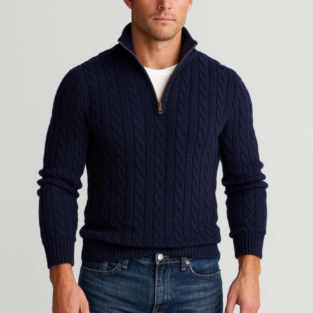 Men Sweater | Half-Zip High Collar with Ribbed Finish