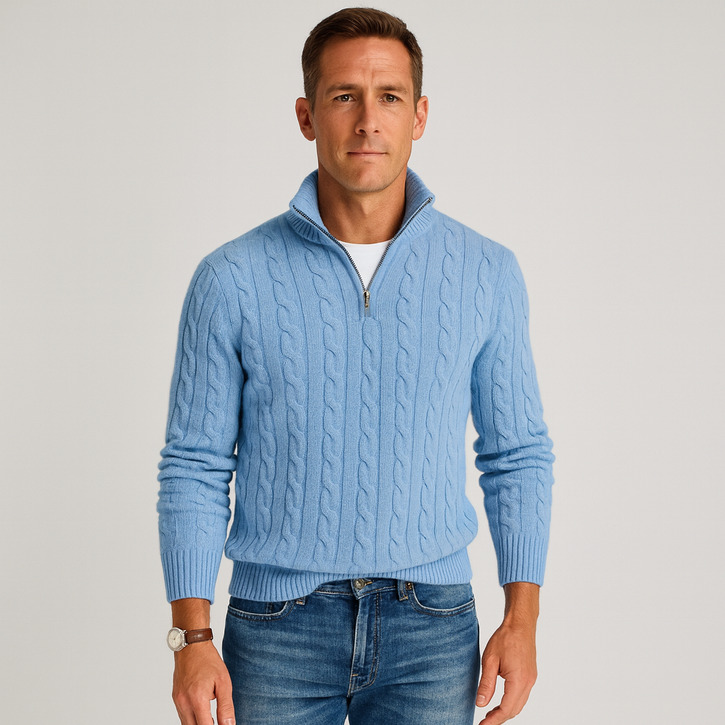 Men Sweater | Half-Zip High Collar with Ribbed Finish