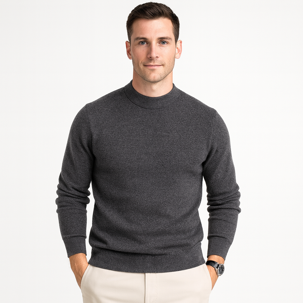 Men Sweatshirt | Ribbed Crew Neck Pullover with Fitted Hem