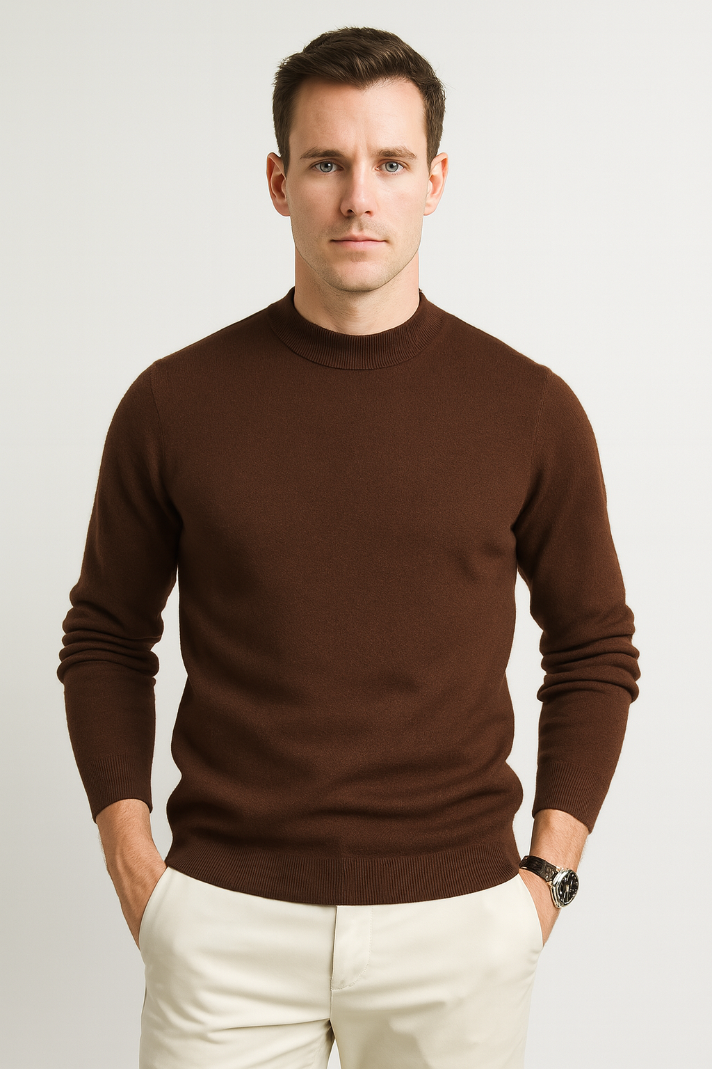 Men Sweatshirt | Ribbed Crew Neck Pullover with Fitted Hem