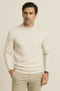 Men Sweatshirt | Ribbed Crew Neck Pullover with Fitted Hem