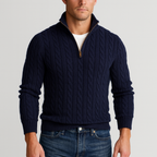 Men Sweater | Half-Zip High Collar with Ribbed Finish
