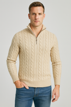 Men Sweater | Half-Zip High Collar with Ribbed Finish