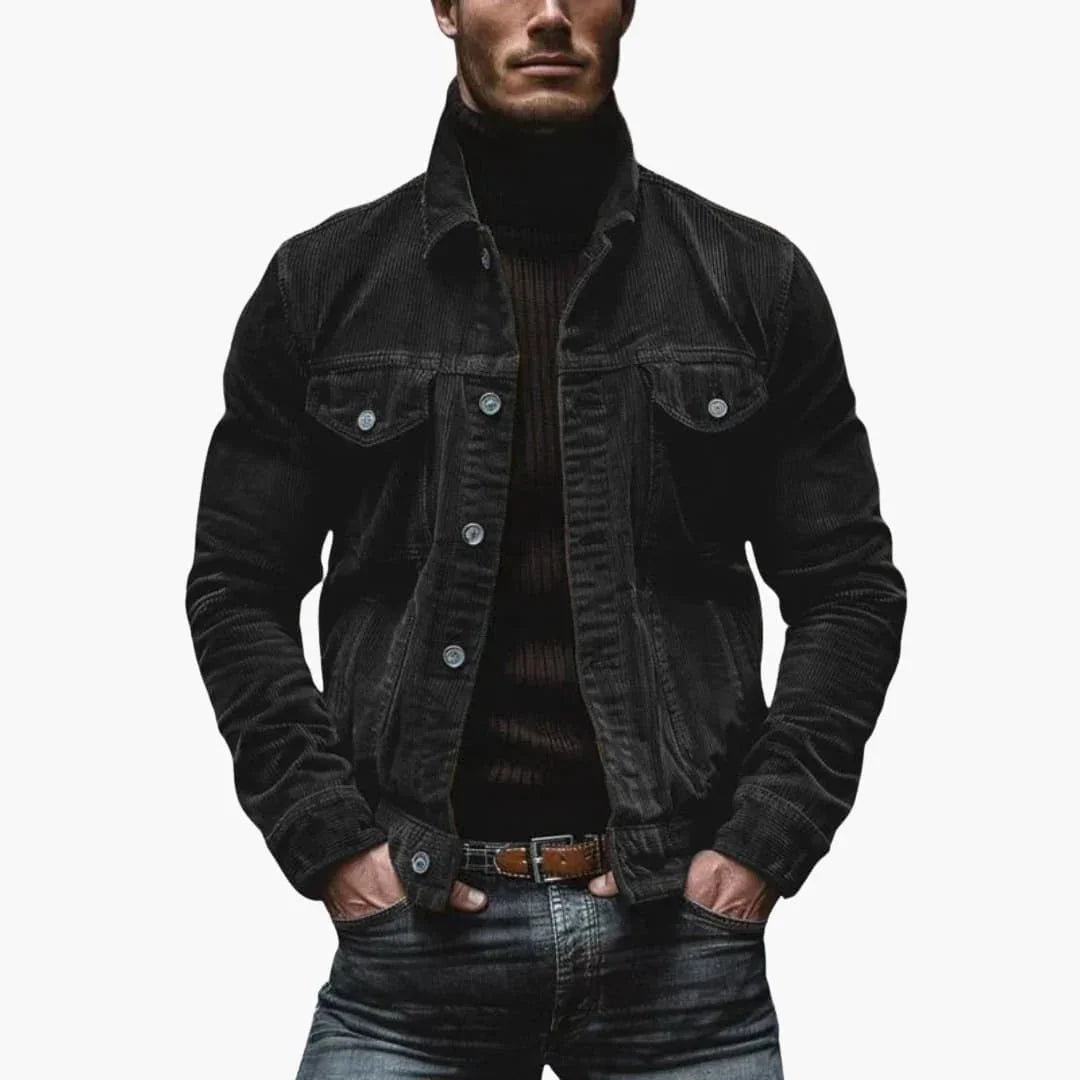 Men Jacket | Relaxed Fit Corduroy with Button-Front Closure