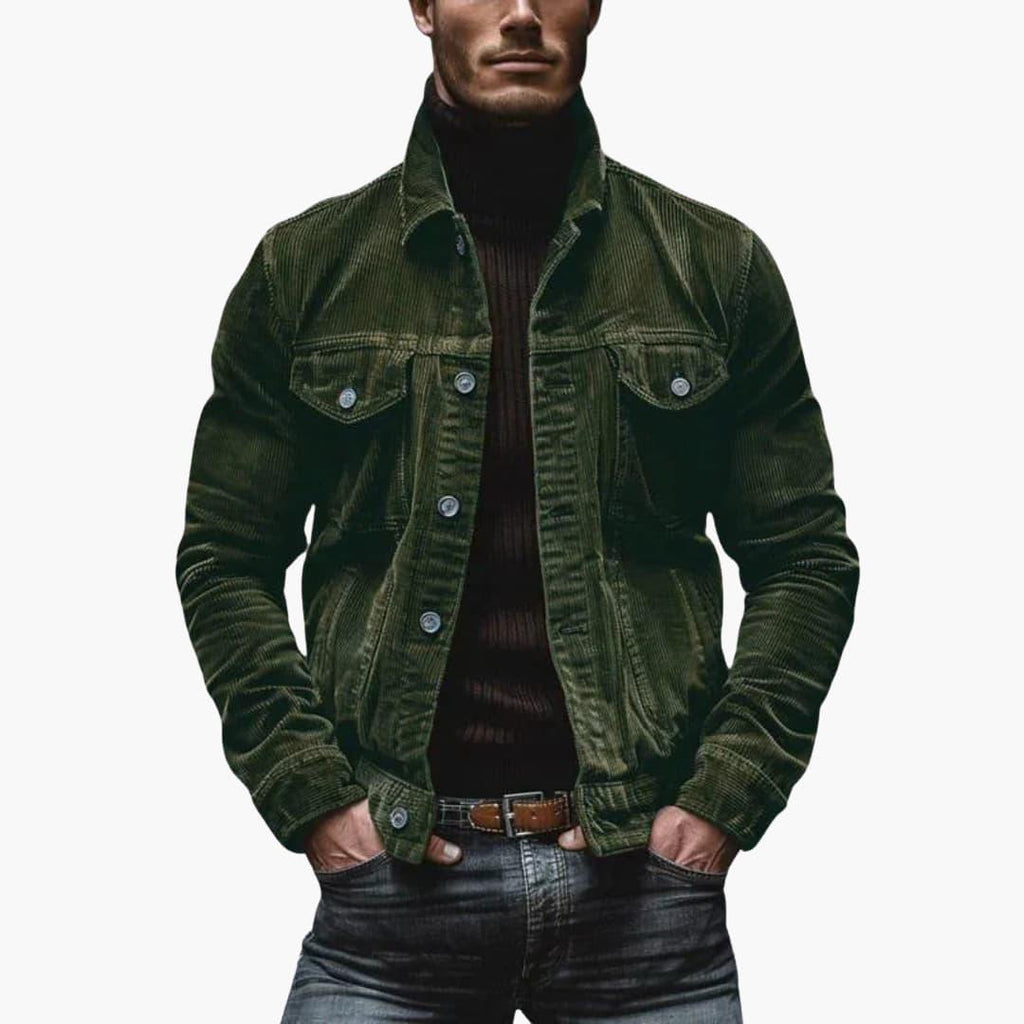 Men Jacket | Relaxed Fit Corduroy with Button-Front Closure